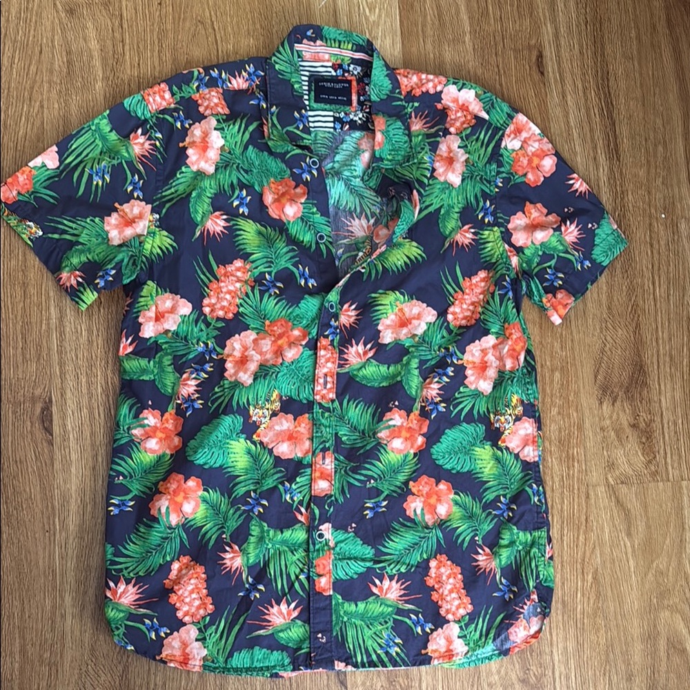 Denim & Flower Green and Orange Casual Button Down Shirt